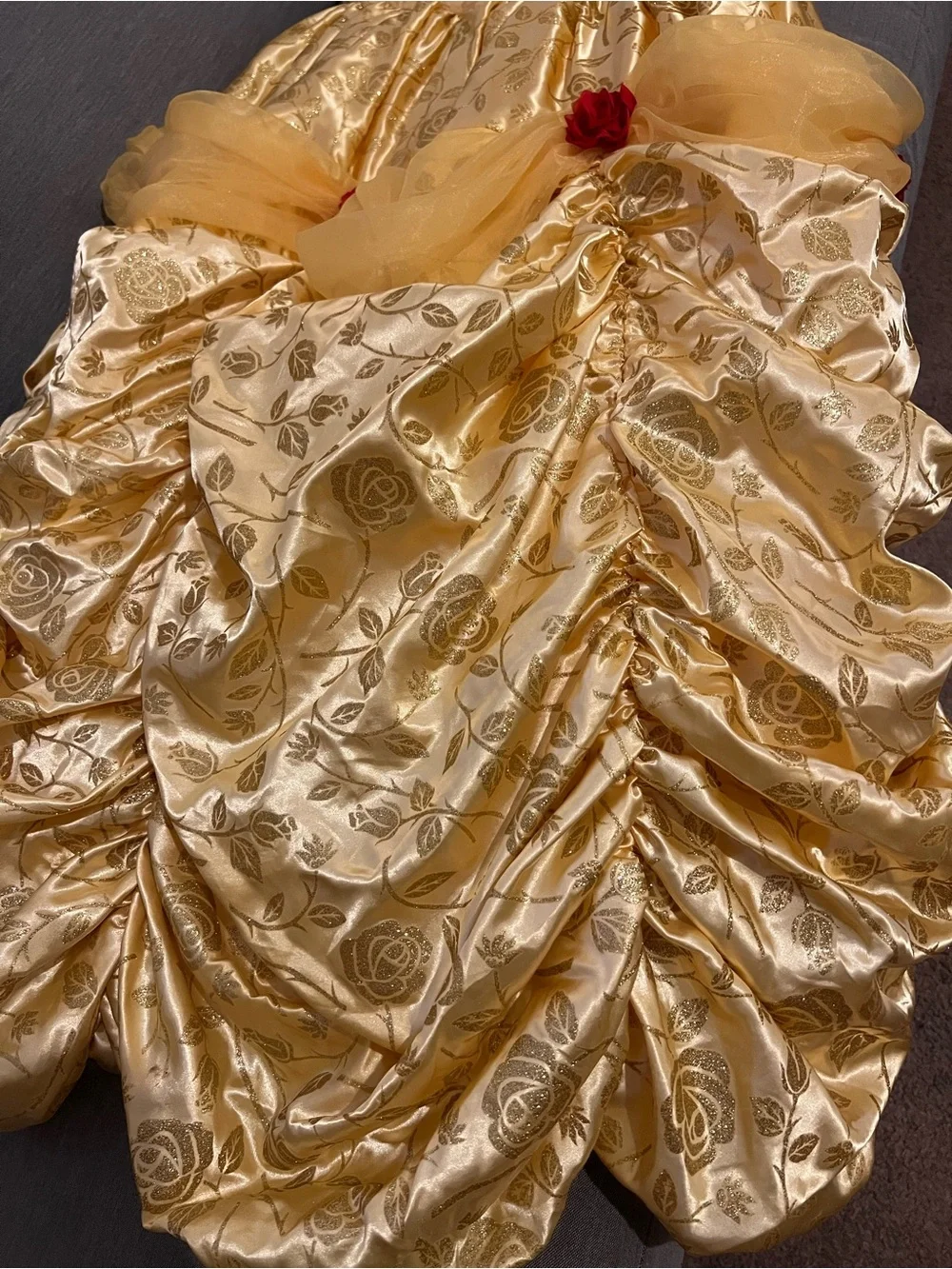 Disney Princess Belle Gold Costume with Red Rose Accents